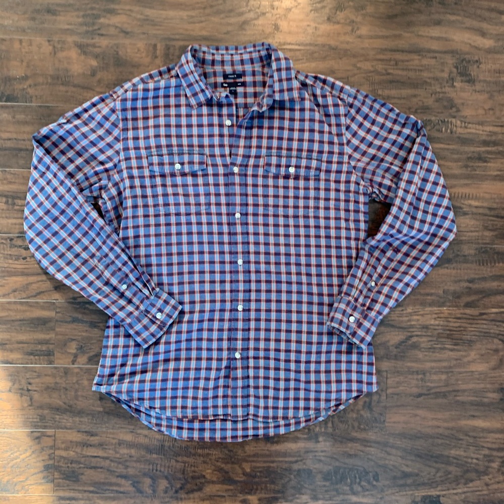 GAP button up, blue and red plaid. Large